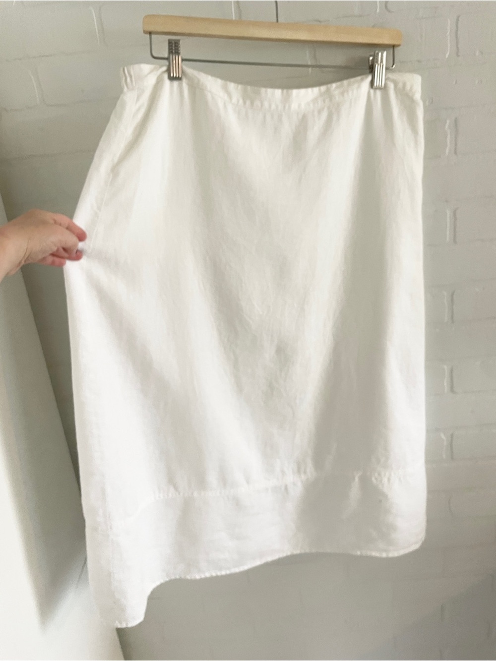 Kim Rogers White Linen Midi Skirt Elastic Waist Quiet Luxury Sz Large Petite - Picture 2 of 10